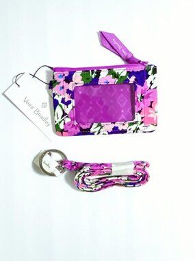 Vera Bradley Zip ID Case & Lanyard in Flower Garden Coin Purse Name Tag NWT